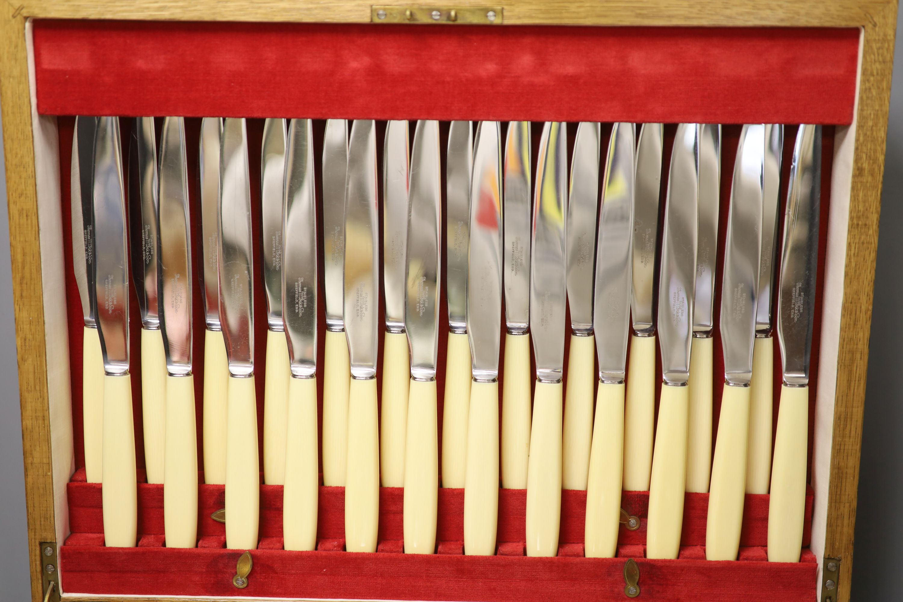 A canteen of silver plated cutlery (one piece missing)